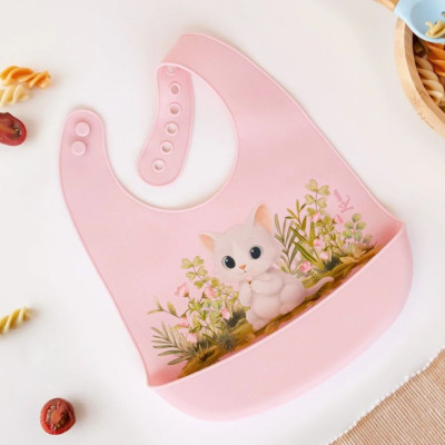 BAVAGLINO IN SILICONE COLORE ROSA DISEGNO GATTINO