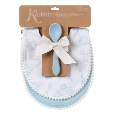 SET DI 2 BAVAGLINI E CUCCHIAIO BLU 