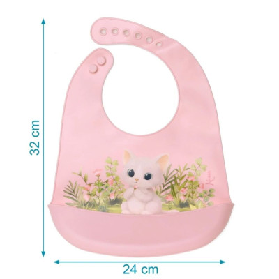 BAVAGLINO IN SILICONE COLORE ROSA DISEGNO GATTINO