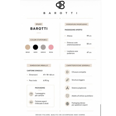 PASSEGGINO BAROTTI SLIM COLORE ROSA