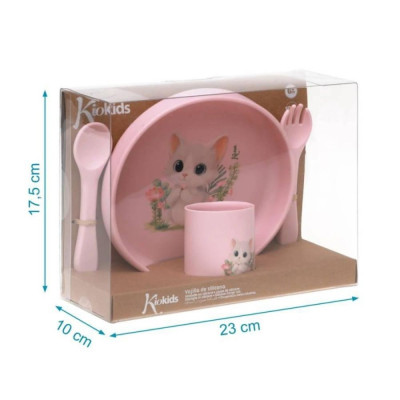 SET PAPPA KIOKIDS  ROSA IN SILICONE CON VENTOSA PER NEONATI