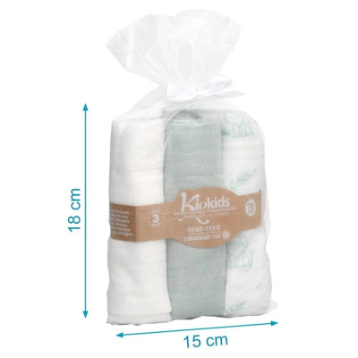 SET 3 MUSSOLE VERDE, BIANCHE E CON STAMPA GIUNGLA 70X70 CM