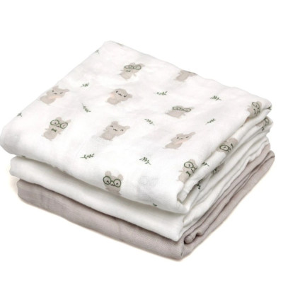 SET 3 MUSSOLE GRIGIE, BIANCHE E CON STAMPA TOPOLINI 70X70 CM