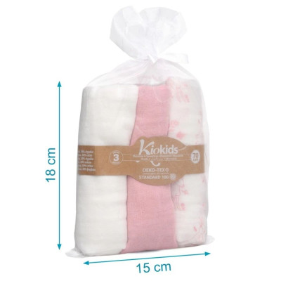 SET 3 MUSSOLE ROSA, BIANCHE E CON STAMPA ANIMALI 70X70 CM