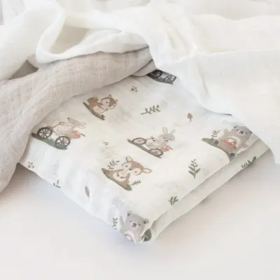 SET 3 MUSSOLE GRIGIE, BIANCHE E CON STAMPA TEDDY 70X70 CM