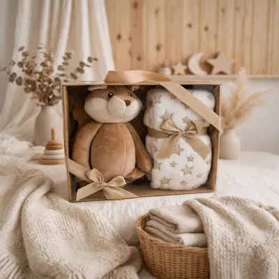 KIOKIDS COPERTINA BEBÈ E ORSETTO BIANCO E BEIGE 